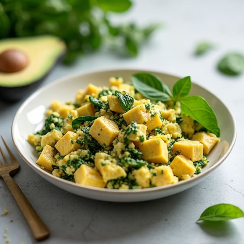 Creamy Tofu and Spinach Scramble with Avocado