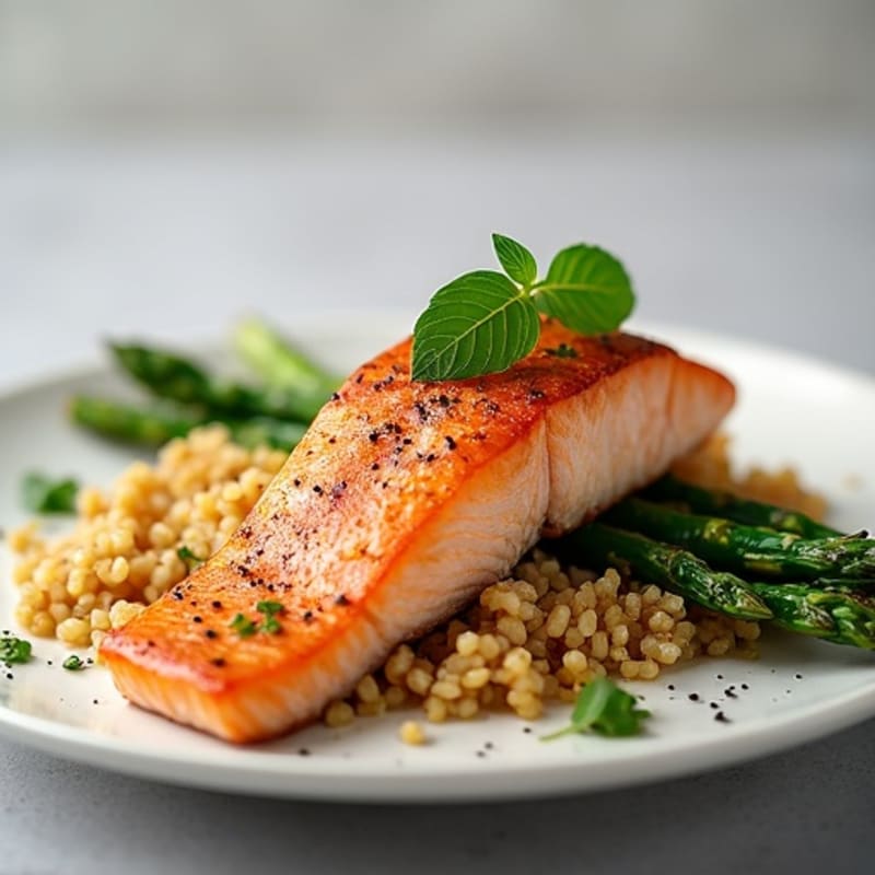 Seared Salmon with Roasted Asparagus and Quinoa