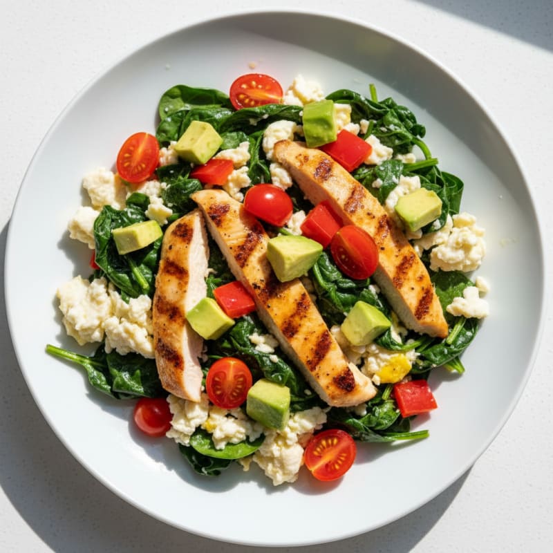 Egg White and Spinach Scramble with Grilled Chicken