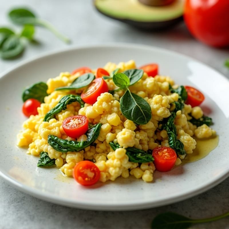 Egg White Veggie Scramble with Fresh Spinach