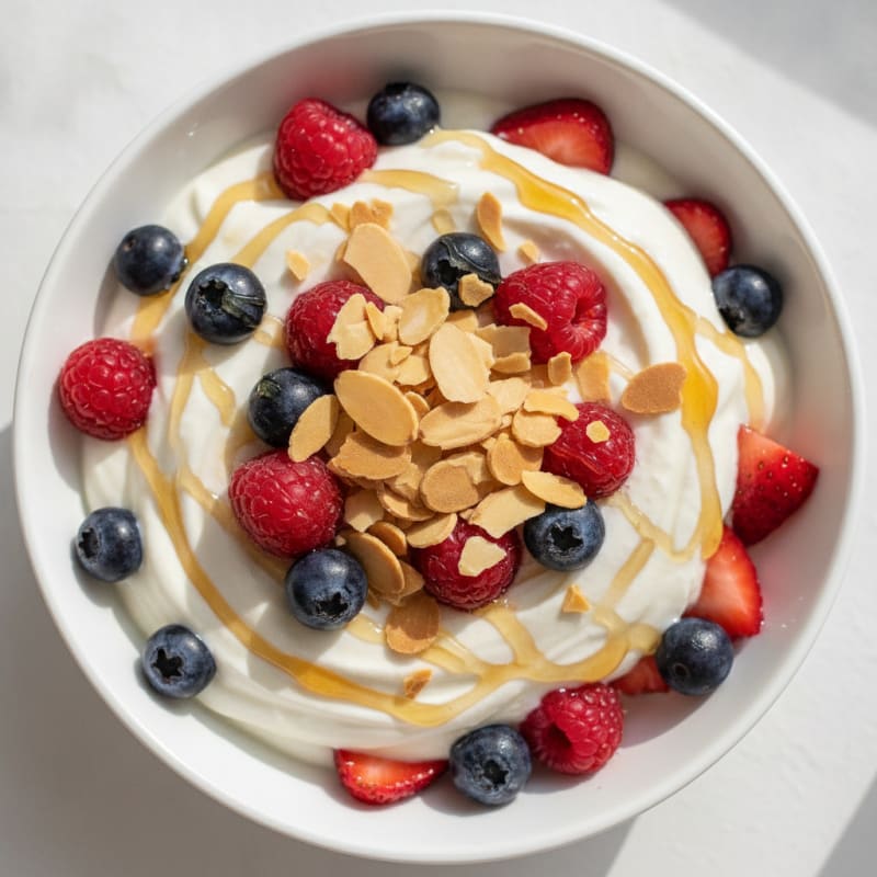 Greek Yogurt Protein Parfait with Mixed Berries and Almonds