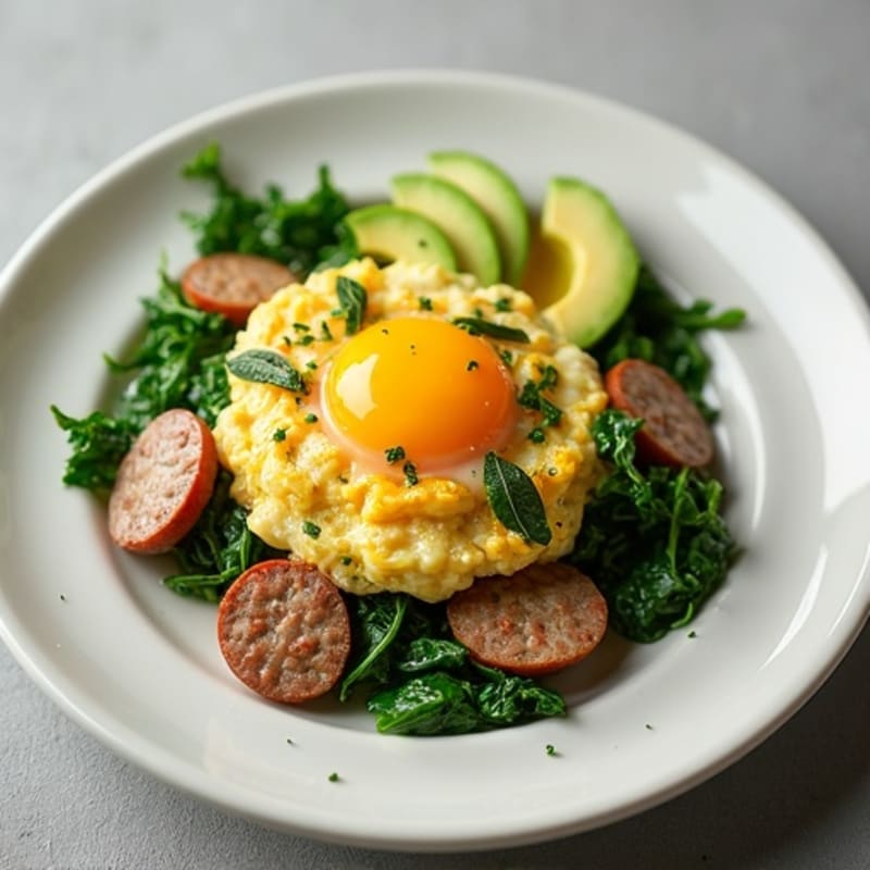 Egg White Spinach Scramble with Turkey Sausage