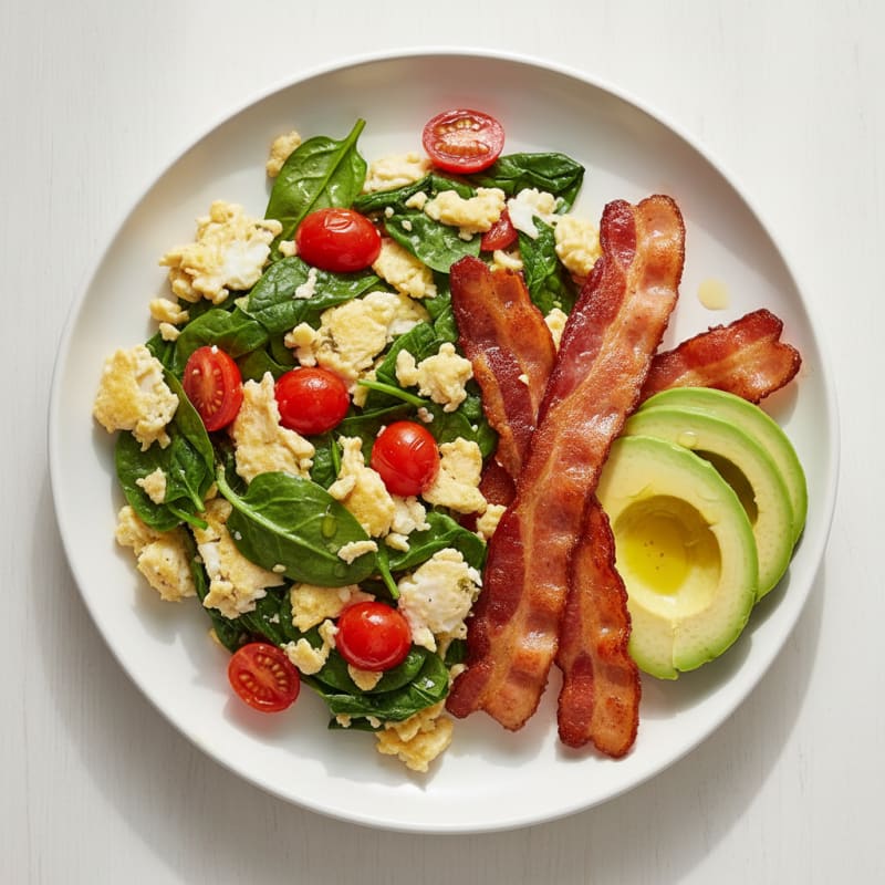Egg White Spinach Scramble with Turkey Bacon