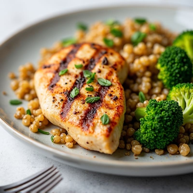 Grilled Chicken Breast with Roasted Broccoli and Quinoa
