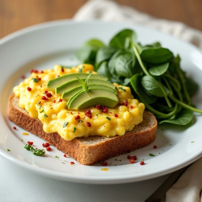 Egg White Scramble with Turkey Sausage, Spinach & Avocado Toast
