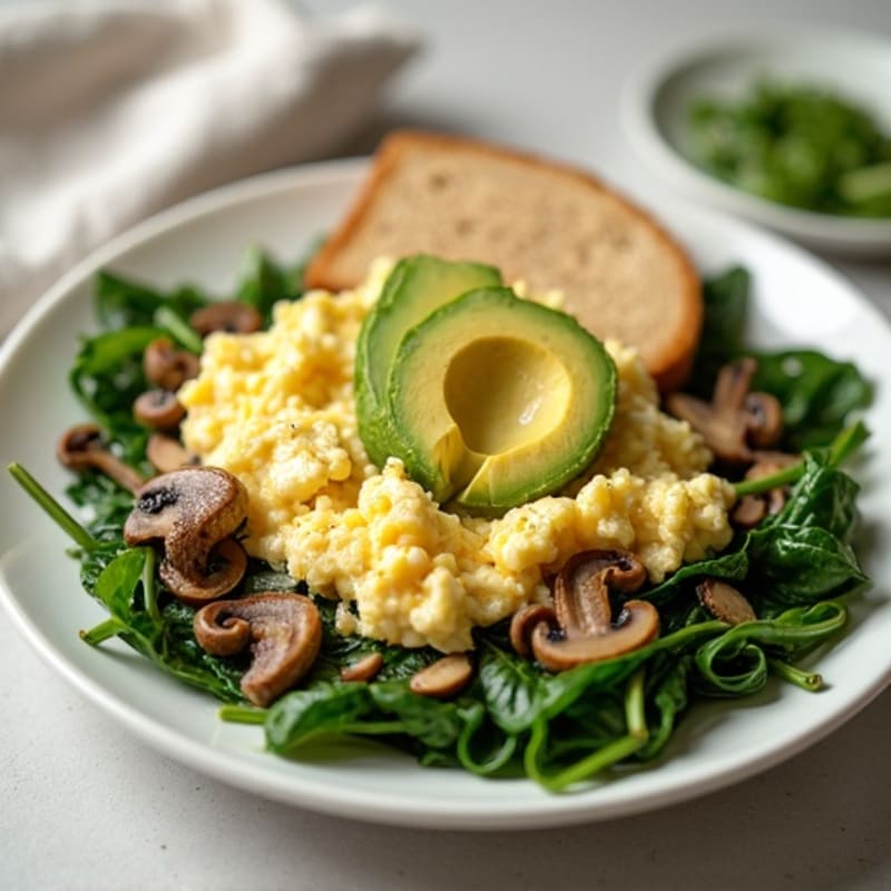 Egg White and Turkey Spinach Scramble with Sautéed Mushrooms