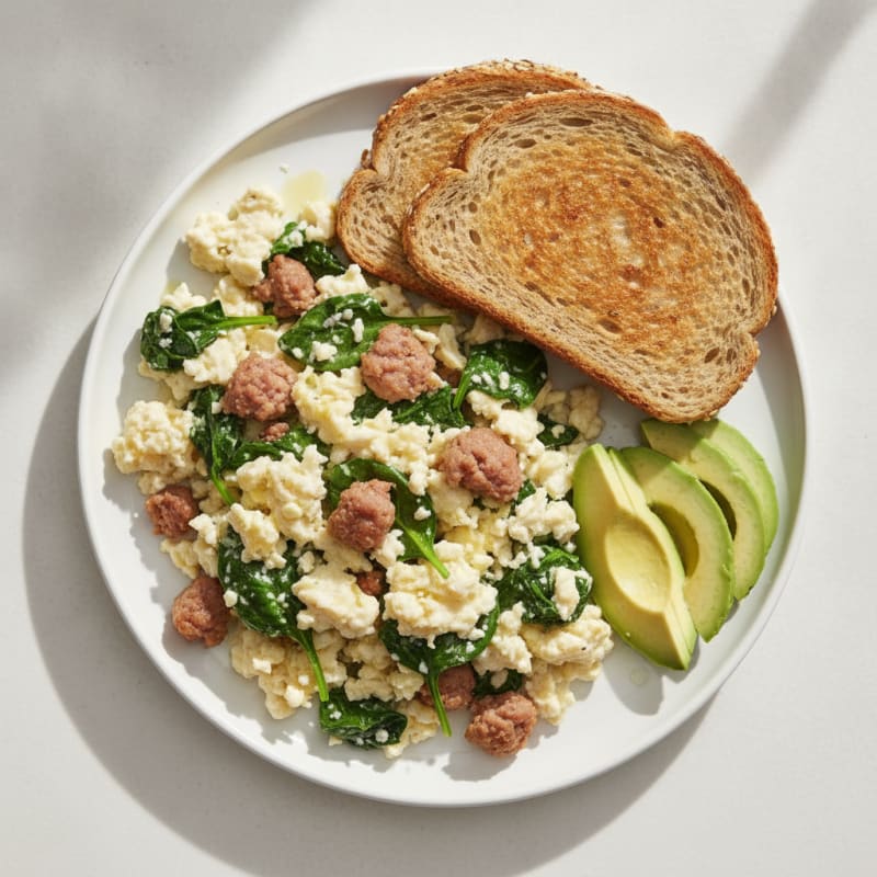 Egg White and Turkey Sausage Scramble with Spinach