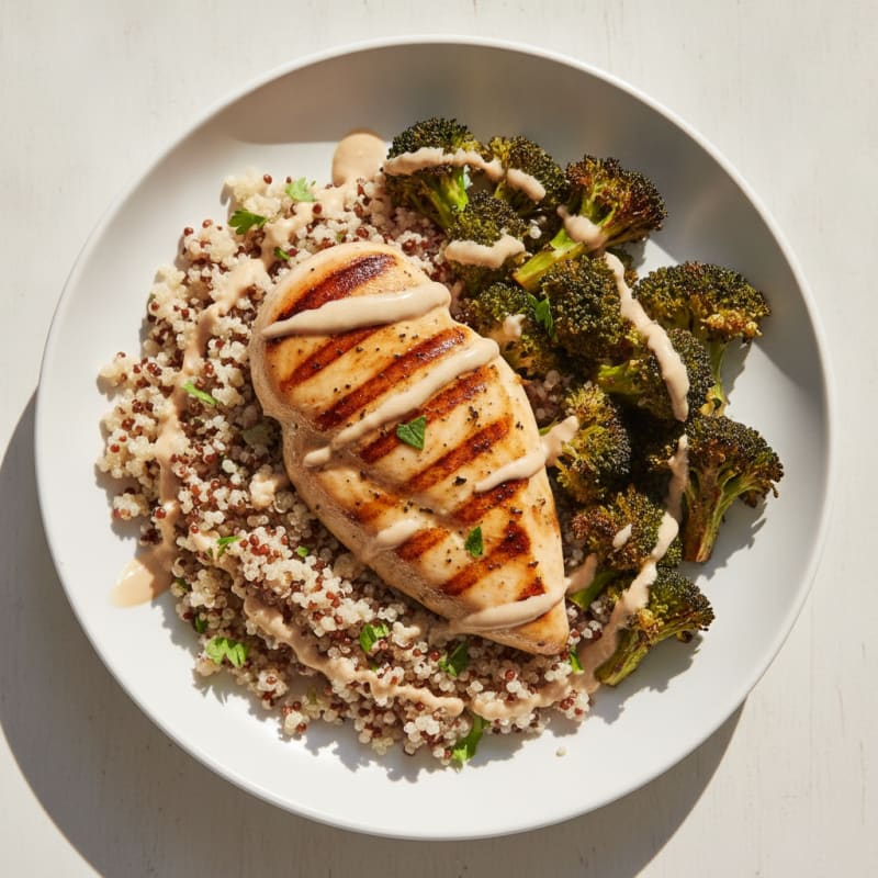 Grilled Chicken Breast with Quinoa and Roasted Broccoli