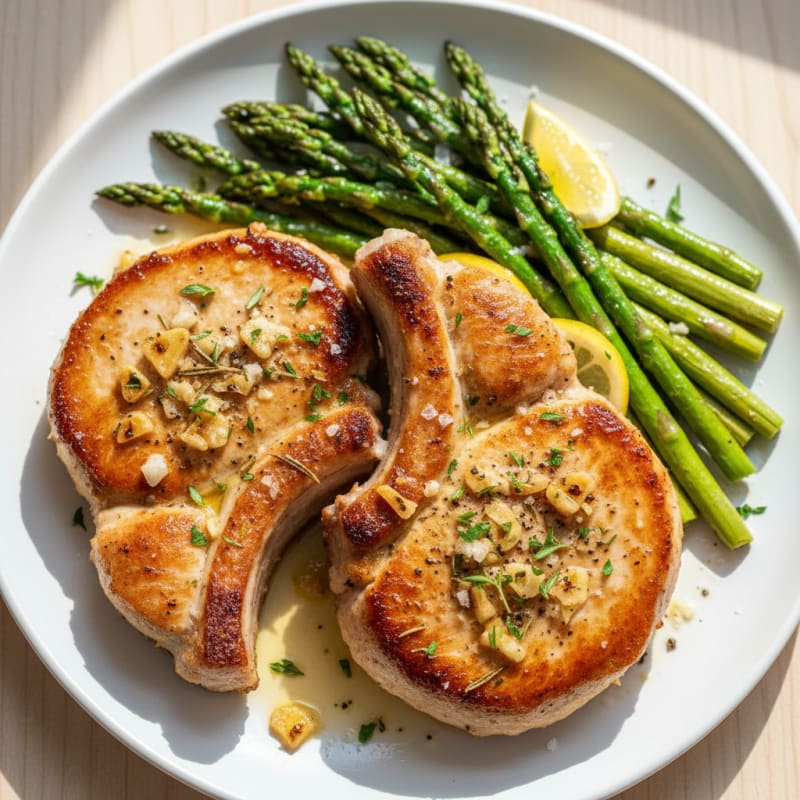 Garlic-Herb Turkey Chops with Roasted Asparagus