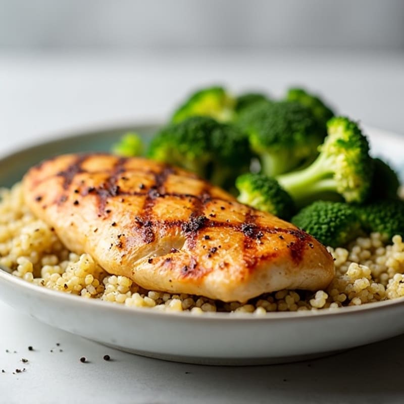 Grilled Chicken Breast with Quinoa and Roasted Broccoli