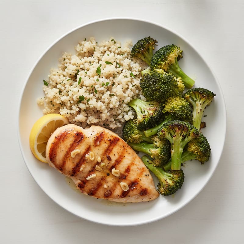 Grilled Chicken Breast with Quinoa and Roasted Broccoli