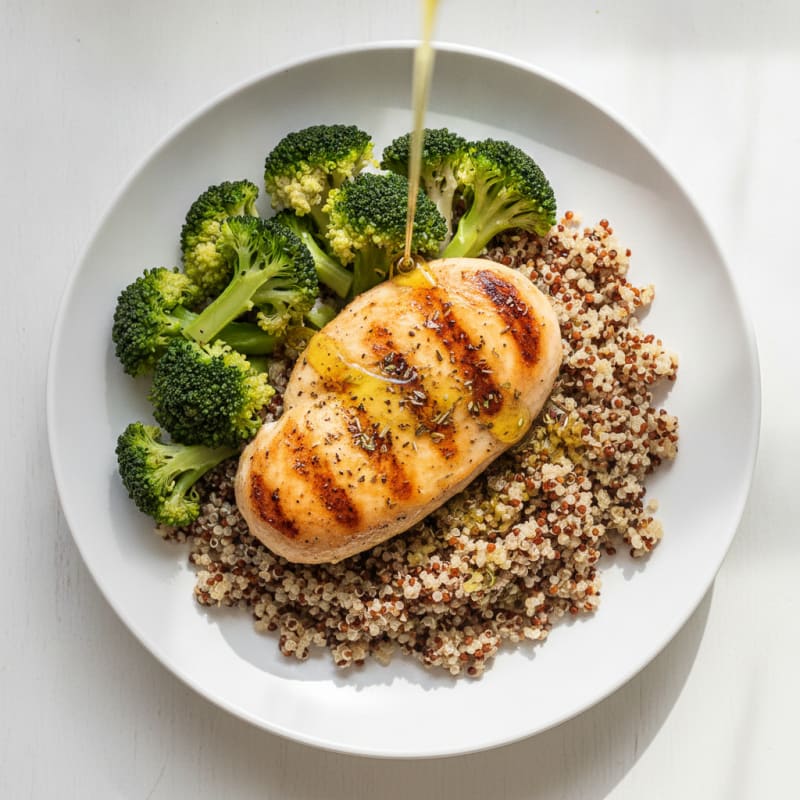 Grilled Chicken Breast with Quinoa and Steamed Broccoli