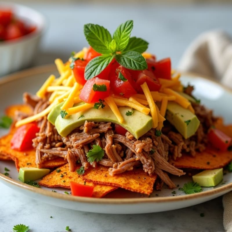 Slow Cooked Pulled Pork Crispy Sweet Potato Nachos