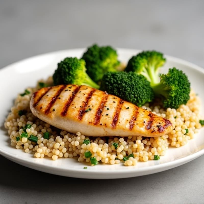 Grilled Chicken Breast with Roasted Broccoli and Quinoa