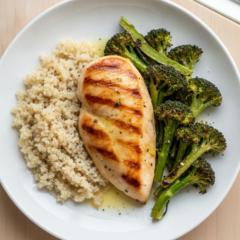 Grilled Chicken Breast with Quinoa and Roasted Broccoli