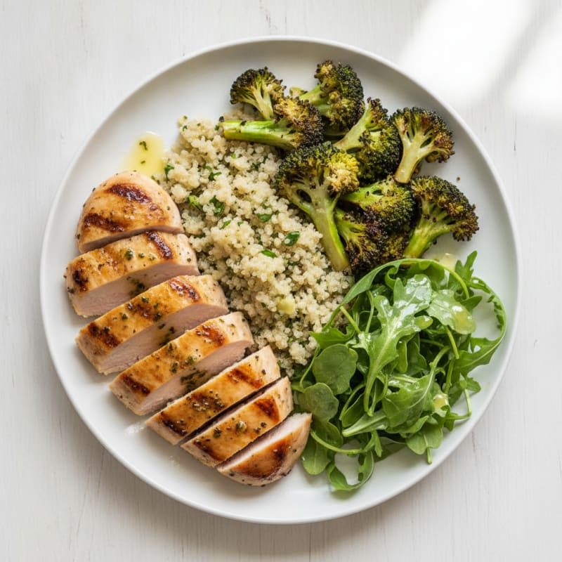 Seared Turkey Breast with Roasted Broccoli and Quinoa