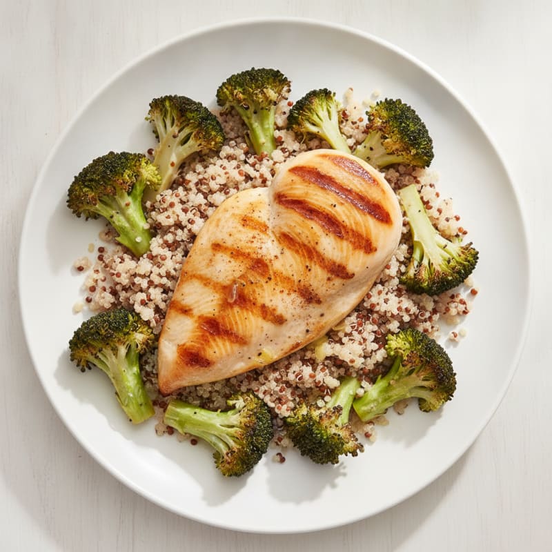 Grilled Chicken Breast with Roasted Broccoli and Quinoa