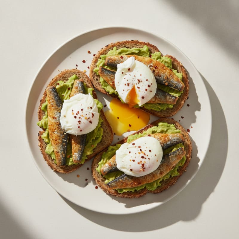 Crispy Sardine and Avocado Toast with Poached Eggs