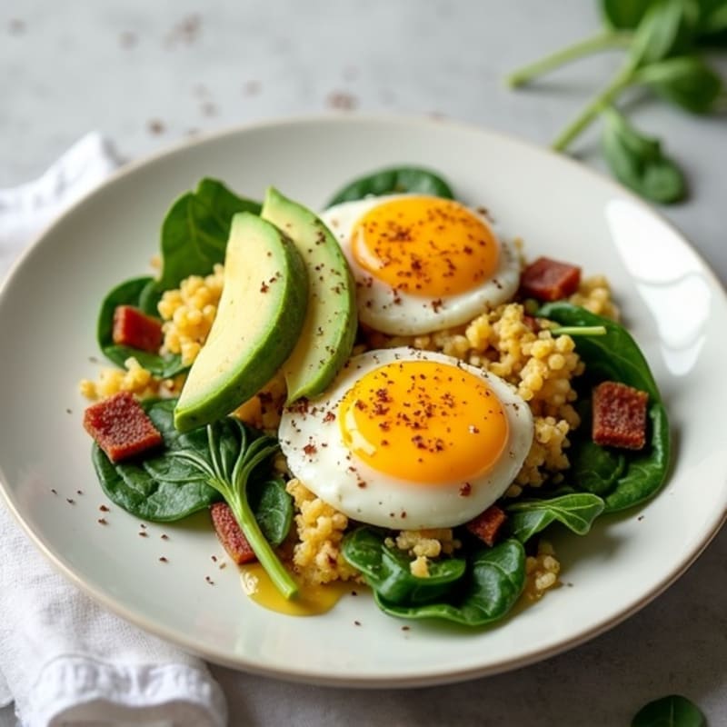 Cottage Cheese Egg White Scramble with Spinach and Turkey Bacon