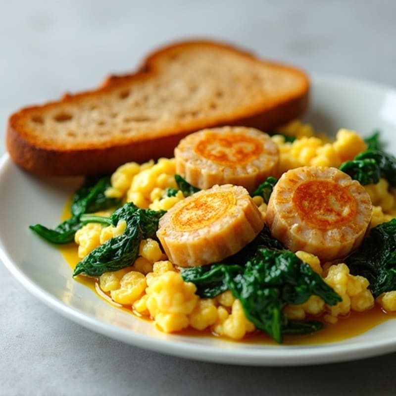 Egg White Scramble with Turkey Sausage and Sautéed Spinach