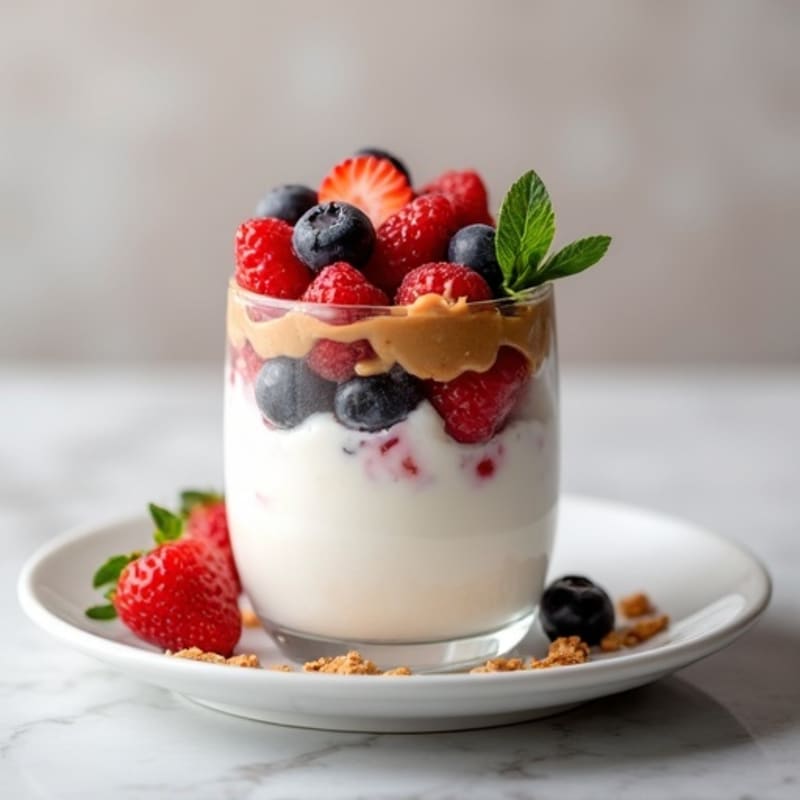 Greek Yogurt Protein Parfait with Mixed Berries and Almond Butter