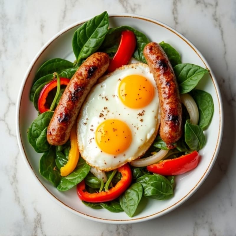Sheet Pan Roasted Sausage and Egg Bake with Bell Peppers and Spinach