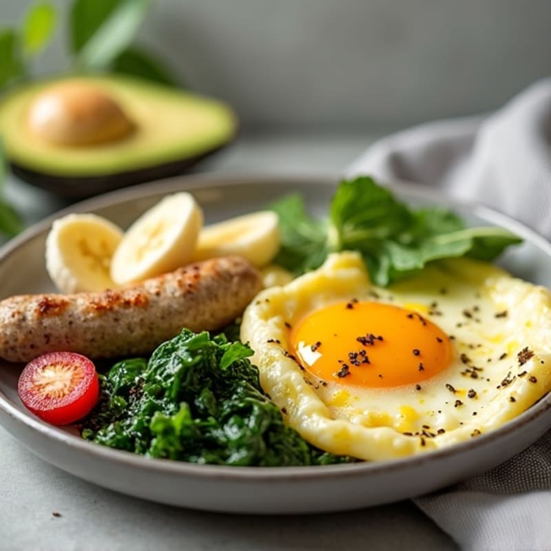 Egg White and Turkey Sausage Scramble with Sautéed Spinach
