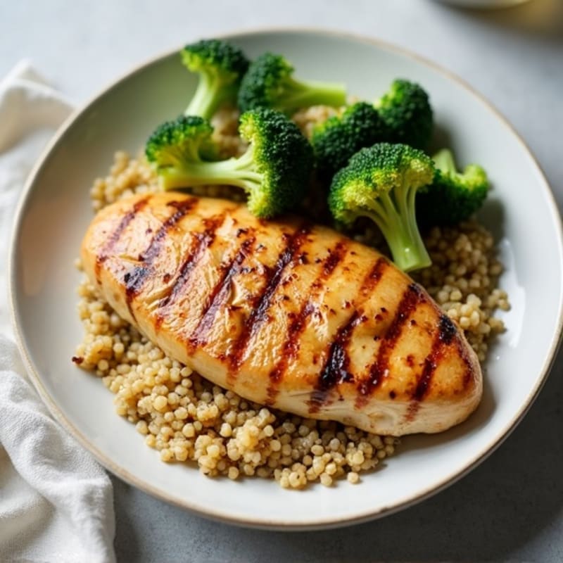 Grilled Chicken Breast with Roasted Broccoli and Quinoa