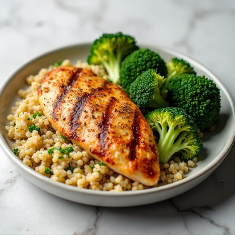 Grilled Chicken Breast with Quinoa and Roasted Broccoli