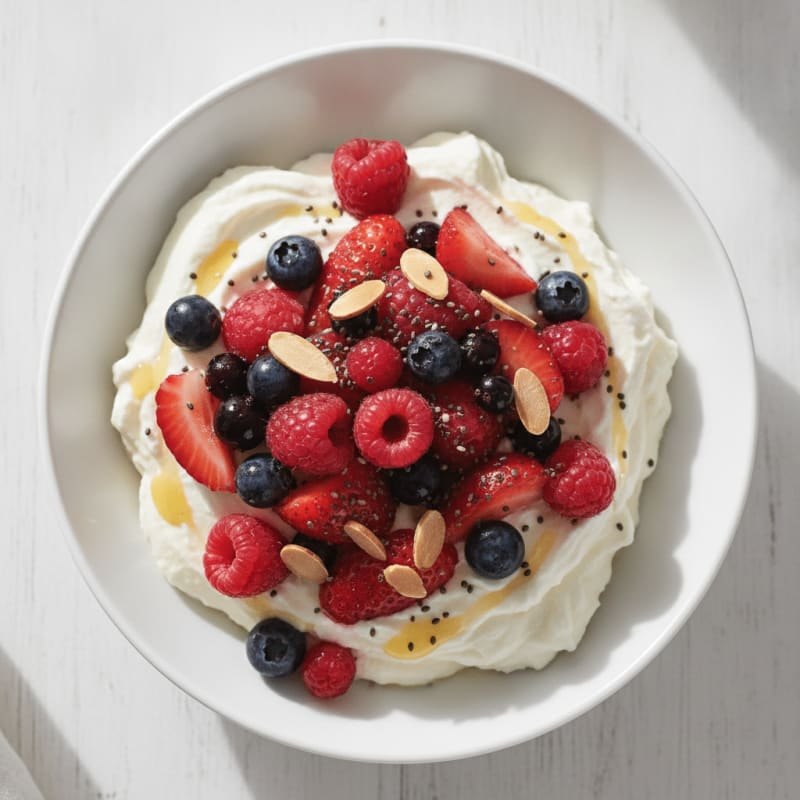 Greek Yogurt Protein Mousse with Mixed Berries
