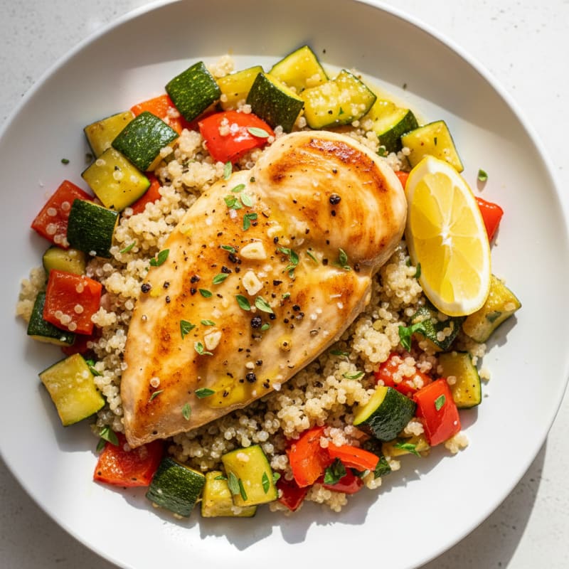 Lemon Herb Chicken with Quinoa and Roasted Veggies