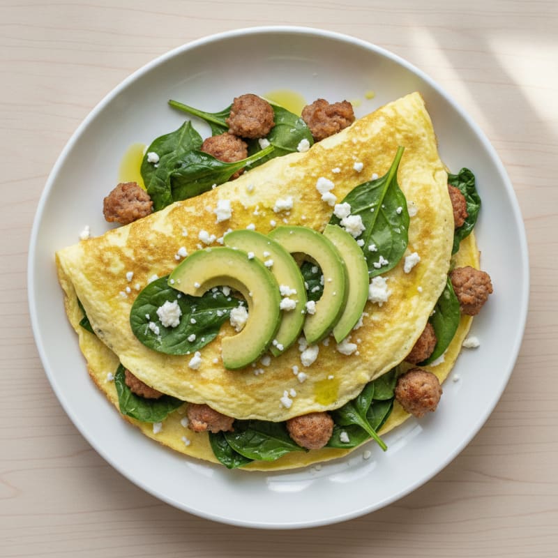 Egg White Spinach Omelette with Turkey Sausage