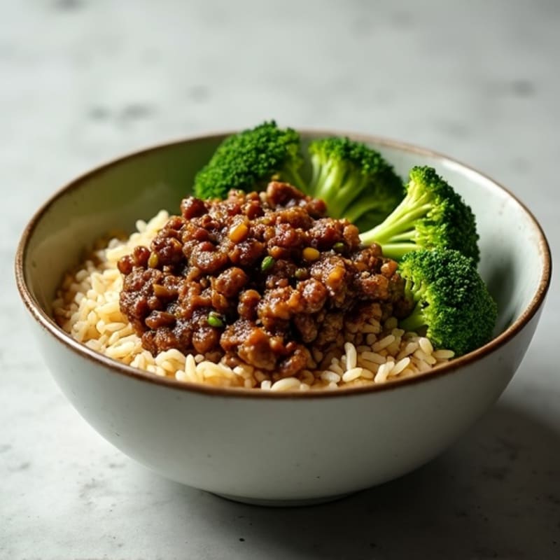 Savory Garlic Beef and Crispy Broccoli Rice Bowl