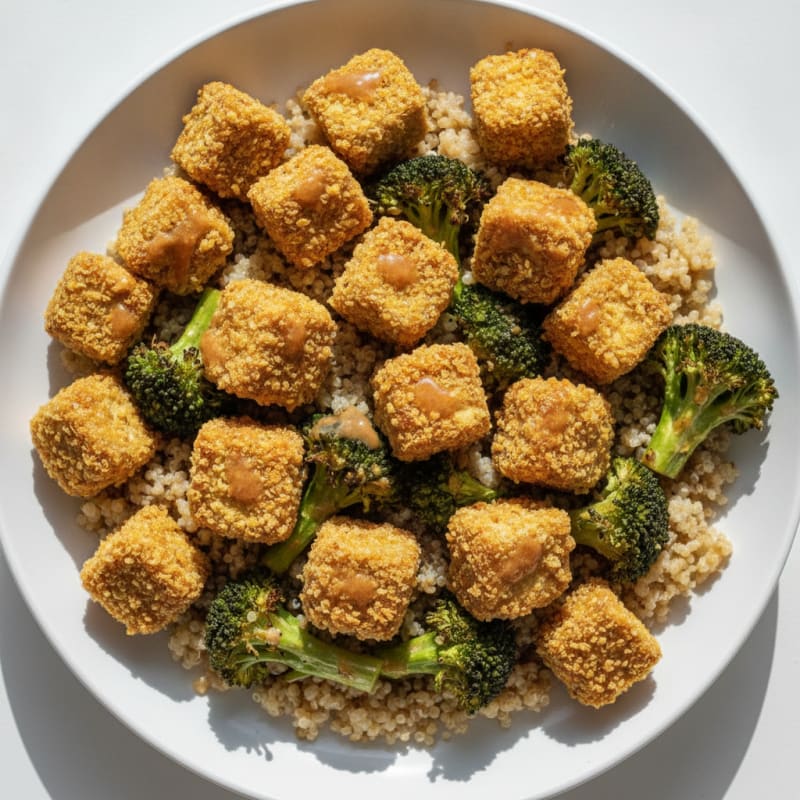 Crispy Baked Tofu with Roasted Broccoli and Quinoa