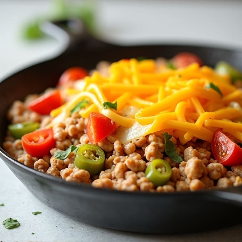 Creamy Cheesy Ground Turkey Skillet with Zesty Tomatoes and Green Chiles