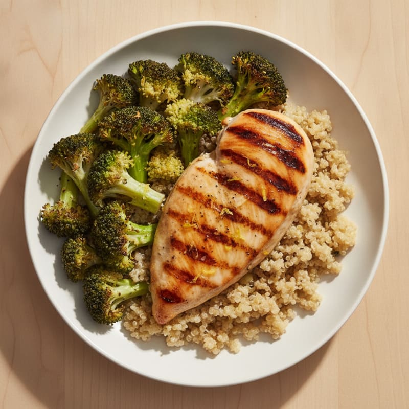 Grilled Chicken Breast with Roasted Broccoli and Quinoa
