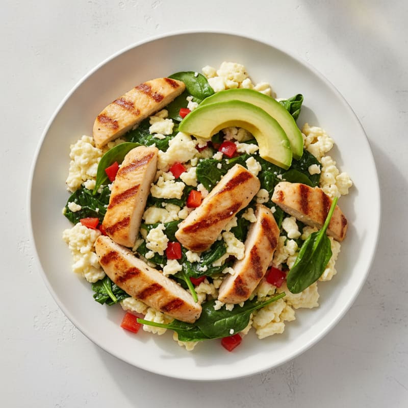 Egg White and Spinach Scramble with Grilled Chicken