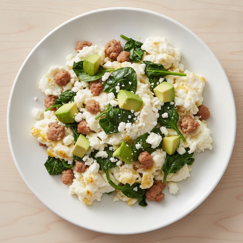 Egg White Scramble with Turkey Sausage and Spinach