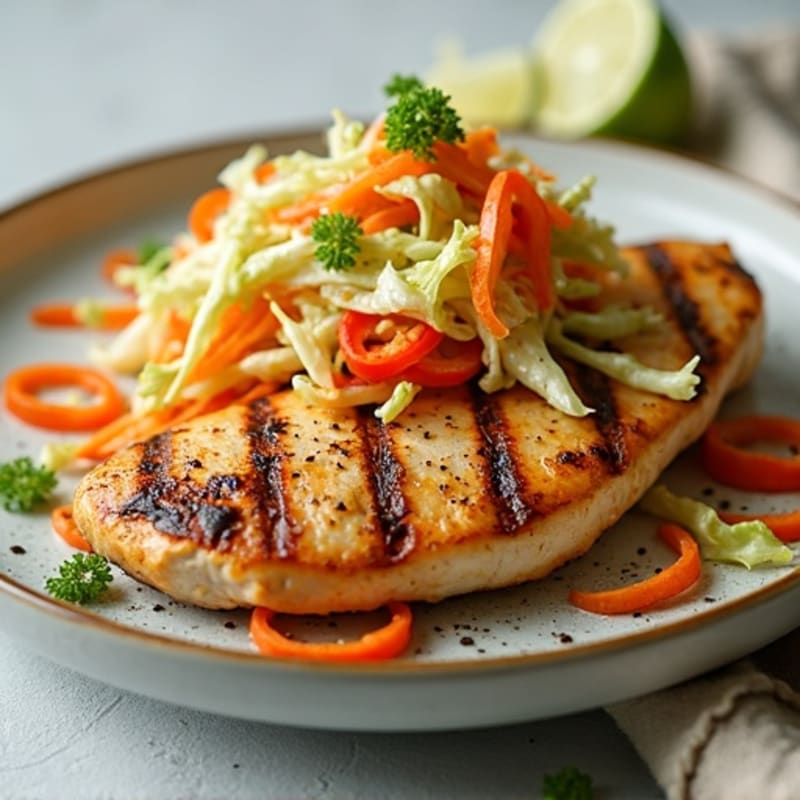 Grilled Chicken Breast with Crunchy Cabbage Slaw