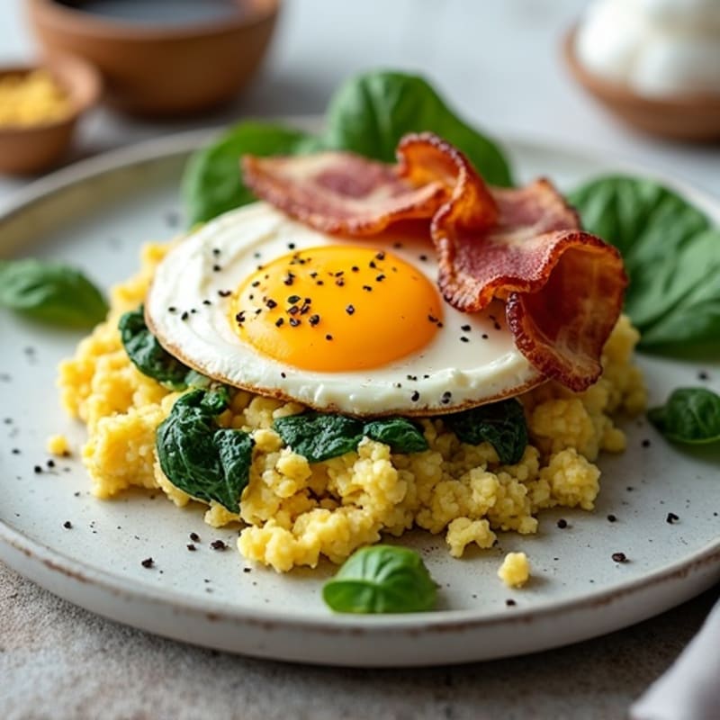 Cottage Cheese Scramble with Spinach and Turkey Bacon