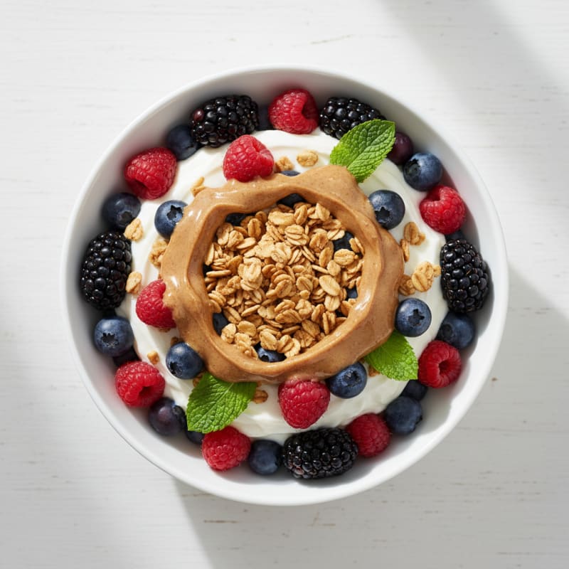 Greek Yogurt Parfait with Almond Butter and Fresh Berries