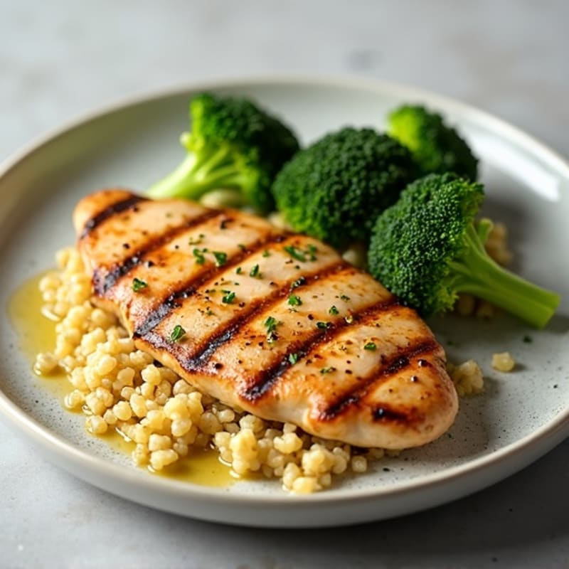 Grilled Chicken Breast with Quinoa and Roasted Broccoli