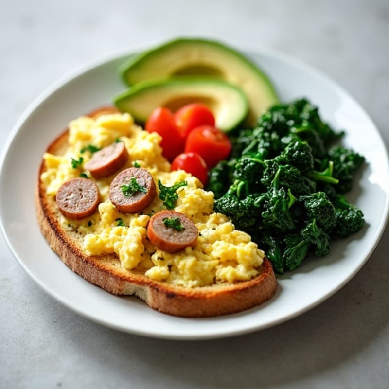 Egg White Scramble with Turkey Sausage and Sautéed Spinach