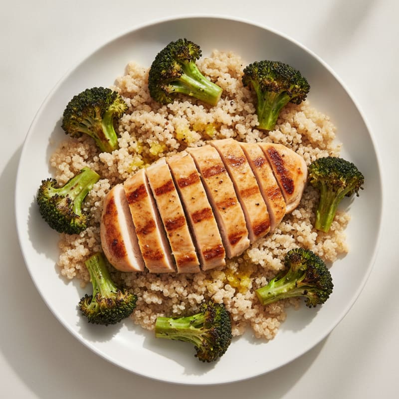Grilled Chicken Breast with Roasted Broccoli and Quinoa