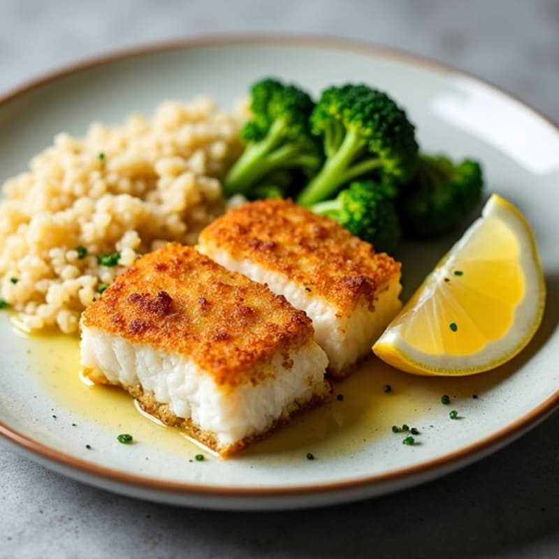 Crispy Pan-Seared Cod with Lemon-Garlic Broccoli and Quinoa