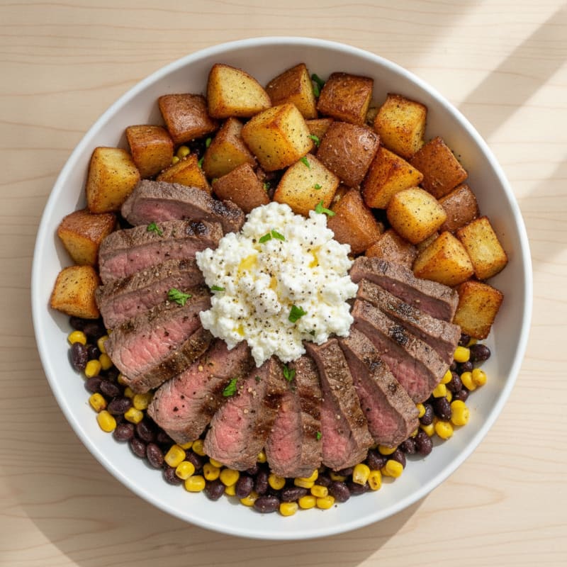 Steak and Potato Bowl with Cottage Cheese