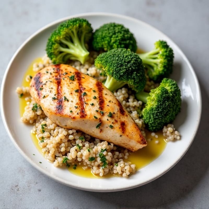 Grilled Chicken Breast with Quinoa and Roasted Broccoli