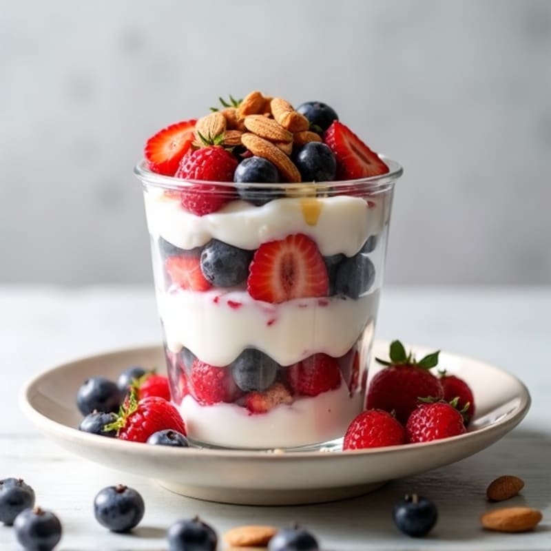 Greek Yogurt Protein Parfait with Mixed Berries and Almonds