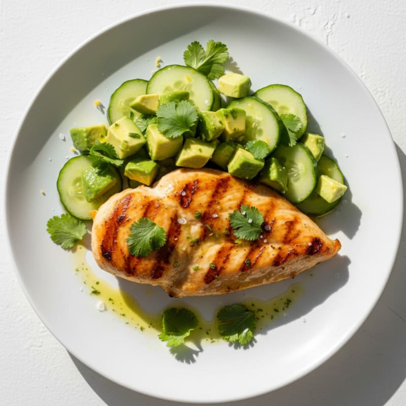 Grilled Chicken Breast with Avocado Cucumber Salad