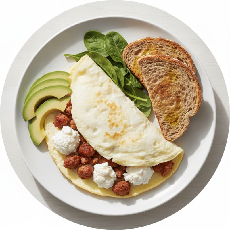 Egg White Omelet with Turkey Sausage and Cottage Cheese